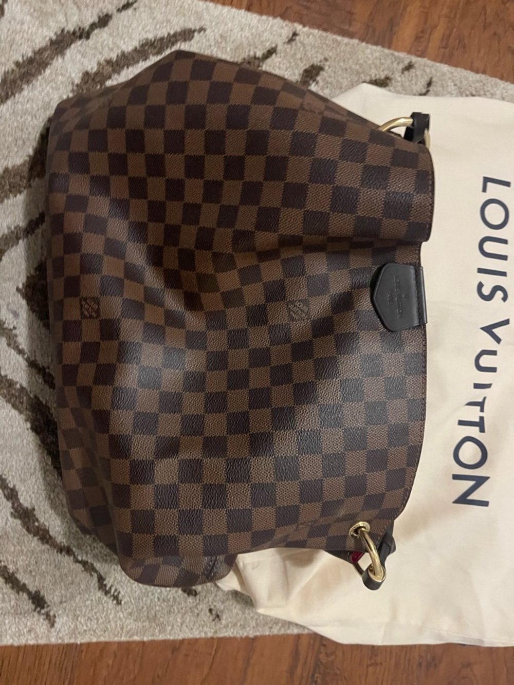 Louis Vuitton Brown Damier Ebene Canvas Hobo Bag with Gold Hardware new!